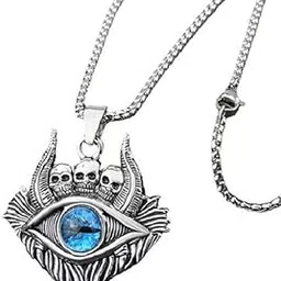 beautivia Vintage Retro Demon Oxhorn Gothic Blue Eye Skull Pendant Chain for Men & Boys-picture-50