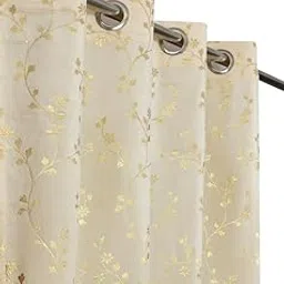 YAZLYN COLLECTION Curtains Heavy Velvet Fabric Room Darkening Floral Designer Grommet Curtains for Living Room/Bedroom/Dining Room(2025_Floralcurtain_Cream_5ft(2pc) image 1