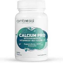 Ambrosial Calcium Pro | Calcium Citrate Malate with Magnesium, Zinc, Vitamin D3, B12 & K2 MK-7 | With Alfalfa & Moringa Extracts | Daily Mineral Supplement | 120 Tablets image 1