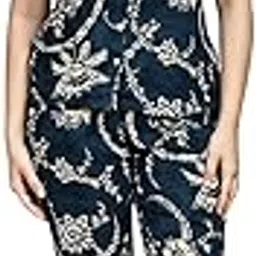 bc boston club Women's Floral Print Cotton Night Suit, Navy Blue and White, Short Sleeve Top with Full Length Pants, Sleepwear Pajama Set-picture-36