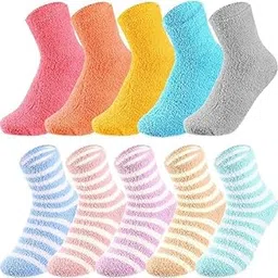 starvis Women's Soft and Cozy 4pcs Womens Wool Socks Winter Warm Wool Socks Fuzzy Winter Warm Feather Slipper Bed Without Thumb Socks-Multicolor Colors and Design(Pack of 4) image 1