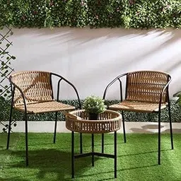 Egizmo Rope Chairs with Glass Top Round Coffee Table Furniture Chairs Garden Outdoor Furniture Beige Rope/Brown Colour-picture-22