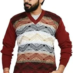 manra Men V- Neck Wide Stripe Full Sleeve Woolen Winter Pullover Sweater_Free Size (Men OSWAL Print Sweater)-picture-56