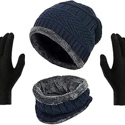 Buy for Happiness Winter Knit Beanie Cap Hat Neck Warmer Scarf and Woolen Gloves Set for Men & Women (3 Piece)-picture-43