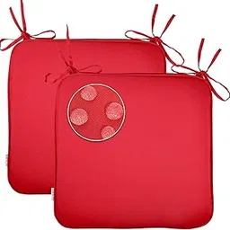 GUEGLSA Outdoor Indoor Waterproof Seat Cushions,16x16 Inches Patio Chair Cushion with Ties,Machine Washable Seat Pad for Home Garden Kitchen Dining Office Chair,Set of 2, Red image 1