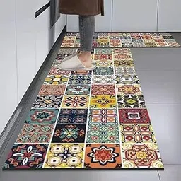 Mattitude Rubber 2 Pcs Kitchen Rug Sets Non Slip Kitchen Mats for Floor Cushioned Kitchen Rugs & Mats Waterproof Comfort Mat for Kitchen,Home Office (120 * 40 Cm, 40 * 60 Cm) (Multi Colour)-picture-13