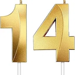 AR Giftzadda 14 Number 3D Golden Candle Cake Topper for Birthday/Anniversary Party Celebrations Pack of 1 (14 No. Gold)-picture-50