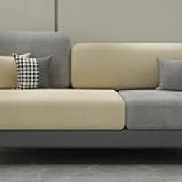 TREE TO DREAMY Modern Luxury Velvet Contemperory Sofa Couch with Cushion Stylish Design Sofa for Your Living Room, Bedroom, Hall, Office (Three Seater (Grey & Beige))-image-53