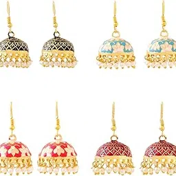 qiroko Gulnaar Collection | Ethnic Meenakari Traditional Enamel Pearl Jhumka Earrings Set For Women And Girls | Multi-Colour | Anniversary Birthday Gifts-picture-45