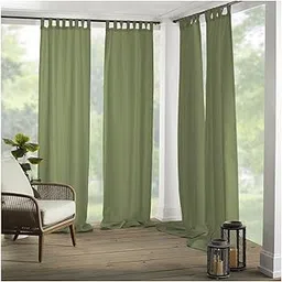 Elrene Home Fashions 26865643091 Indoor/Outdoor Solid Tab Top Single Panel Window Curtain Drape, 52" x 95", Green, 52"x95" (1-picture-25