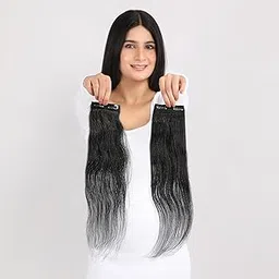 WANNA HAIR Natural Human Hair Clip-In Side Patches Extensions for Women (Pack of 2, Natural Black, 12) image 1