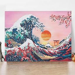 UMAI 5D Diamond Painting Kit | 50 x 40 CM| DIY Home Decor Items for Living Room| Gift for Kids and Adults | Japanese Ocean Wave with Cherry Blossom Tree Backdrop Sunset Painting-picture-30