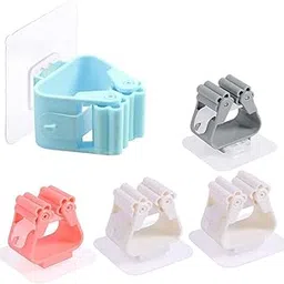 CELLEBII® Broom Holder Wall Mount No Drill Broom and Mop Gripper Holds Self Adhesive Anti-Slip Multi-Functional Organizer for Bathroom Mops Holder Multicolor 4 pcs-image-39