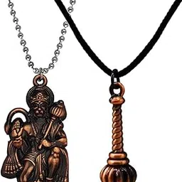 m men style Bajrangbali Hanuman With Gada Bronze And Copper Zinc Metal And Cotton Dori Pendant Necklace For Men And Women SPn2022817-picture-28