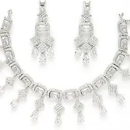 zeneme Fashion 24 K Silver Plated Silver Toned Crystal White AD Necklace Set/Jewellery Set with Fancy Earrings for Girls/Women-picture-14