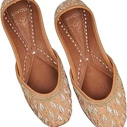 radiarte Leather&Velvet Noor Jutti for Women & Girls | Comfortable Lightweight | Light Brown-picture-33