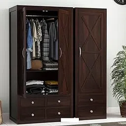 KUSUM HANDICRAFTS Solid Sheesham Wood 3-Door Wardrobe Cupboard Almirah: Elegant Storage Solution for Clothes (Design 28, Large)-picture-44
