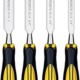 GREBSTK 4 Pcs Wood Chisel Set, CRV Steel Bevel Sharp Edge Bench Chisels with Edge Cover, Comfortable Oversized PVC Handle, for Woodworking and DIY Projects, 10"x(1/4", 1/2", 3/4", 1")-picture-24