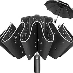 levgry Folding Umbrella, Large Men's, 10 Ribs, Includes Reflective Tape, Folding Umbrella, One-Touch, Safety Automatic Opening/Closing Umbrella, Reverse Folding Umbrella, Strong-picture-45