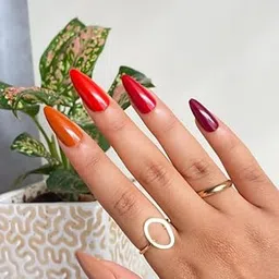 Glossara Press-On Nails Multicolored Autumn Sunset Mix Almond Stiletto Fake Nails Stick-On Full Cover Reusable Set-picture-42
