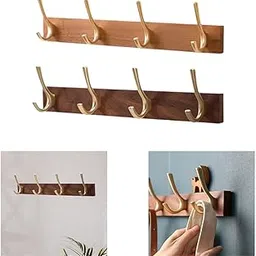 Wooden Coat Hooks Sturdy Wall Mounted Hooks for Wall or Door Mudroom Kitchen Dark Brown-picture-13