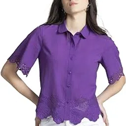 shaye Purple Casual Short Sleeves Shirt Collar Embroidered Top for Women-picture-41
