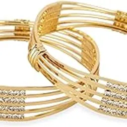 18k Gold Plated Bangles | Set of 2 Bangles Set for Women | Crystal Diamonds Studded Bangles | Latest Stylish Trendy Celebrity Inspired Jewellery-image-16