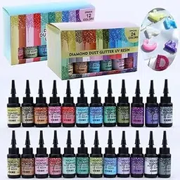 The Craft Deals Diamon Dust Glitter UV Resin - 24 Color Liquid Multicolor Dye for DIY Resin Art, Odorless & Low Shrinkage UV Resin Kit for Crafts, Jewelry Making, Decoration - 10ml Each-image-5