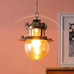 Keyplus Antique Brass Hanging Light for Home, Vintage Pendant Ceiling Lamp, Metal & GlassIndoor Decorative Hanging Light (Bulb Not Included) Pack of 1 image 1