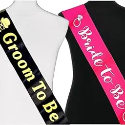 Propsicle Pink Bride to Be Sash & Black Groom to Be Sash Combo Bride Groom Sash Combo Wedding Photo Shoot Bridal Shower Party Haldi Ceremony Decoration Sash Combo - Pack of 2-picture-46