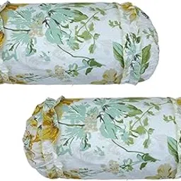 Sands Home Fabrics Printed Bolster Covers 16x32 Inches - Set of 2, Polycotton Pillow Cases with Attached Frill for Elegant Home Décor Set of 2 (Gold Flower)-picture-47