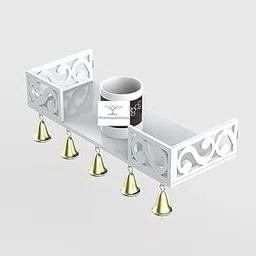 ShaizR Art A carved wooden temple shelf, a bell-adorned Pooja mandir stand, (WHITE)-picture-18
