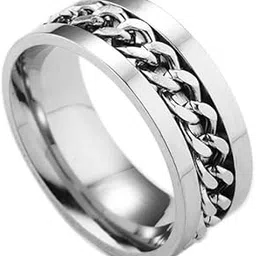 lovemi movements Stainless Steel Chain Spinner Ring, Unisex Band, Silver Plated, Rotating Design-picture-29