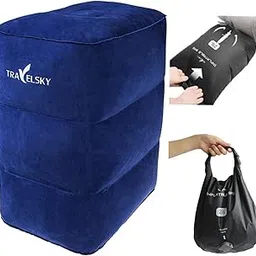 The Autostory Travelsky Inflatable Travel Pillow, Foot Rest Leg Cushion for Kids Adults Sleeping on Car Flight Airplanes, Portable Travel Plane Footrest for Home and Offiice with 2 in1 Bag (Blue)-picture-12