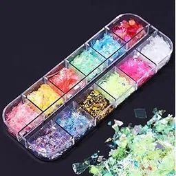 WorldWesties 12 Colors Glitter Flakes Nail Shell Paper Mylar Flakes Broken Glass Mirror Sticker Nail Flakes Glitter Paper Laser Nail Foil for Art Supplies Decoration Festival Makeup-image-85