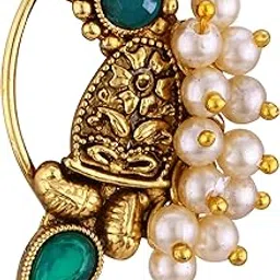 vfj vighnaharta fashion jewellery Vighnaharta Gold Plated Pearls (Moti) with CZ stone Alloy Maharashtrian Cultural Nath Nathiya./ Nose Pin for women[VFJ1257NTH-PRESS-picture-20