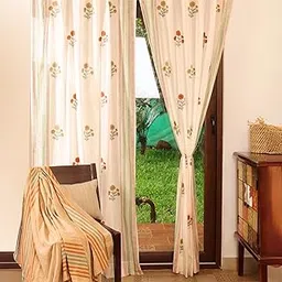 Peepul Tree Rust, Mustard and Teal Sheer Cotton Window and Door Curtains | 7 ft | Marigold Collection | Pack of 2-picture-18