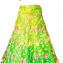 Women's Two-Piece Floral Print Dance Set, Lime Green Crop Top and Flared Skirt, Floral Pattern with Pink and Gold Accents-picture-10