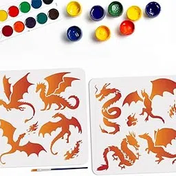 MAYJOYDIY 2pcs Dragon Flame Stencil 11.8×11.8inch 8 Dragons Large Western Dragon Template with Paint Brush Square Dragon Theme Stencils for Wood Canvas Fabric Wall Furniture Decorations DIY Projects-picture-61