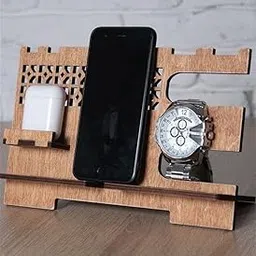 STONE X JALI CREATION Wooden Phone Stand with Watch Holder, Decorative Organiser, 25 x 10 x 8 cm-picture-58