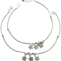 the velvet box Elegant Silver Floral Charm Anklet Pair for Women-picture-14