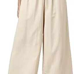 go colors Women's Solid Mid Rise Linen Relaxed Fit Wide Pant-picture-23