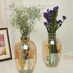 DY SAAZ Glass Vase for Home Decor Flowers Living Room, Bedroom and Office Decoration Glass Vase. (Golden, Set of 2) - 8 inch by 42 inch-picture-32