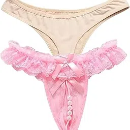 Women’s Fancy Lace G-String Thong Panty Bikini Underwear with Pearl | Sexy Hot Brief for Honeymoon, Seamless, Comfortable Lingerie (Pack of 2)-image-91