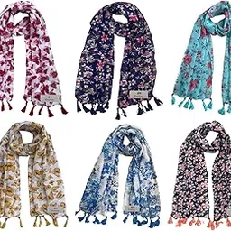 fusfus Women's Printed Chiffon Scarves and Stoles, Free Size(Multicolour, FS1616) - Pack of 6-picture-49