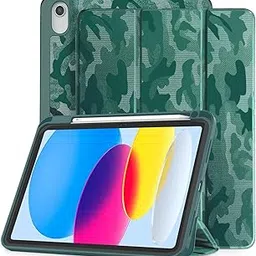 MOCA Case for New iPad 10.9 Inch 2022 (10th Gen) A2696 A2757 A2777 iPad Soft TPU Back Flip Cover Case with Pencil Holder, Trifold Stand & Auto Wake/Sleep (IPad 10th Gen 10.9" 2022, Camouflage Green)-image-6
