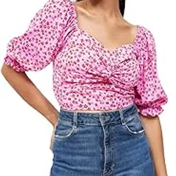 kibo Casual Women's Floral Polyester V Neck Top Pink-picture-14