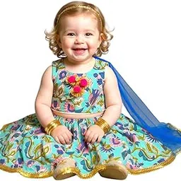 a.t.u.n. (all things uber nice) Girls Cotton Ethnic Floral Lehenga Choli Set with Lace & Dupatta | Traditional 3-Piece Festive Outfit for Kids-picture-36