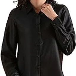 globus Women Polyester Regular Fit Cuffed Sleeves Solid Satin Party Shirt image 1