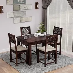 KUBER DECOR Solid sheesham Wood Dining Set for Home, Office, Hotels, Living Room, Dining Room,restaurent's & Hall with Decorative Design (CNC Walnut with Cushion, Four/ 4 Seater)-picture-41